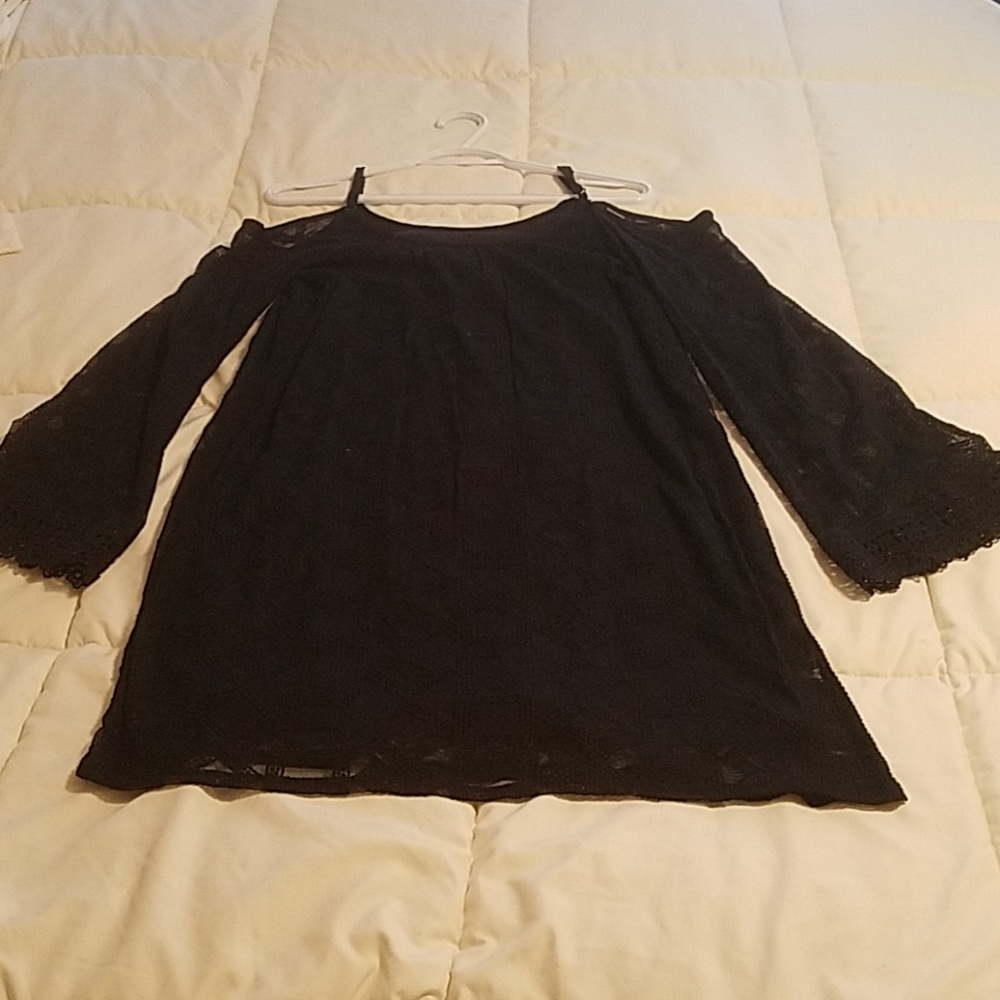 Black mini dress with cold shoulders